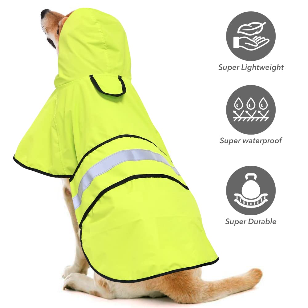 Ezierfy Reflective Dog Raincoat - Adjustable Raincoat For Dogs, Lightweight Hooded Dog Raincoats Poncho Slicker, Waterproof Rain